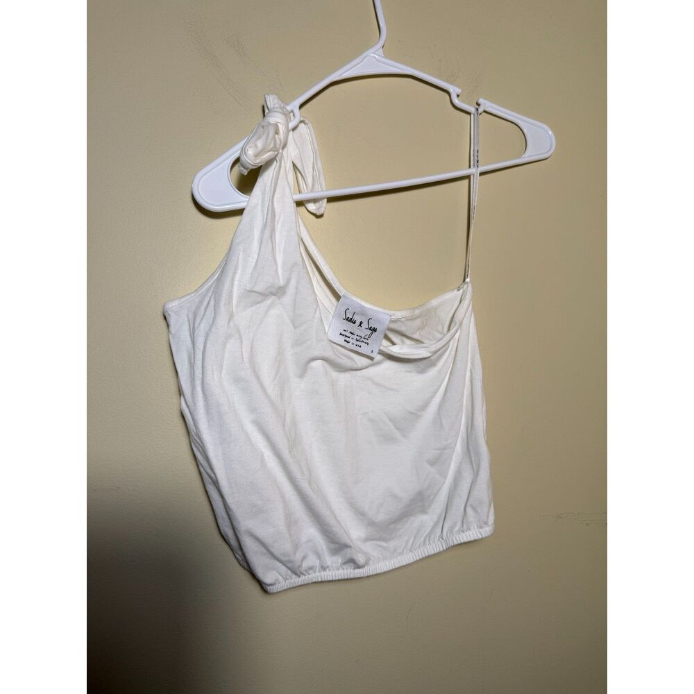 Sadie & Sage White One Shoulder Crop Top | Size Small | Casual Coastal Cowgirl